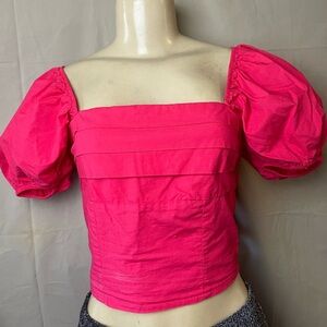 Chic Hot Pink Puff Sleeve Blouse